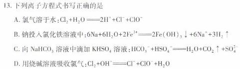 1NT2023-2024学年第一学期12月高二阶段测试卷化学试卷答案