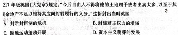 安徽省2024届同步达标自主练习·九年级第三次历史