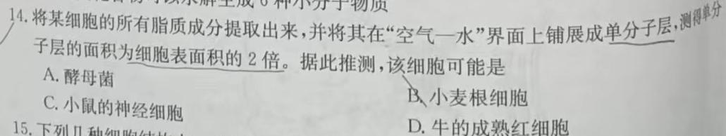 山西省2023~2024学年第一学期高三年级期中学业诊断生物