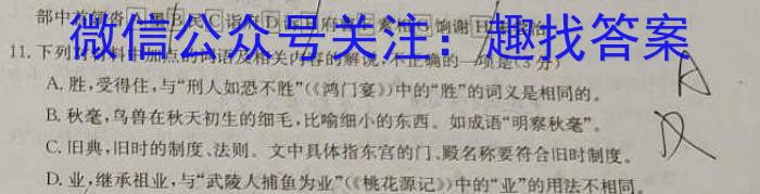 天一大联考·安徽省2023-2024学年度高一年级期中考试（11月）语文