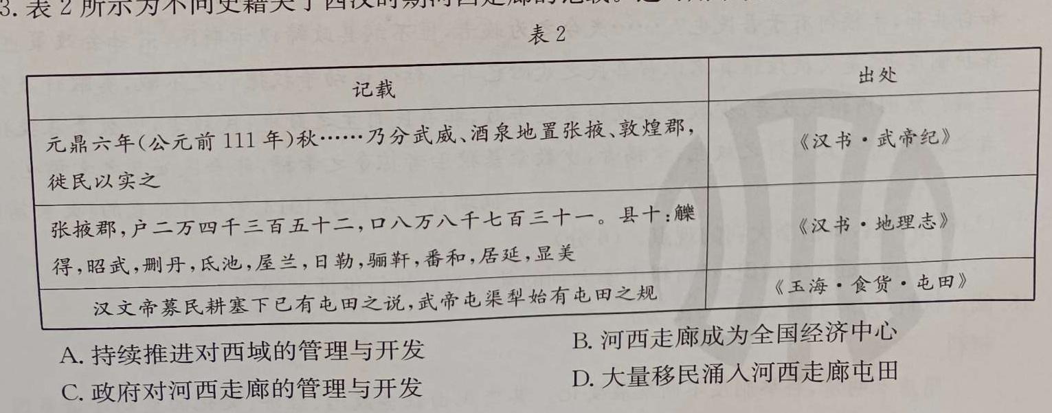 陕西省咸阳市2023-2024学年度第一学期八年级第二次作业C历史