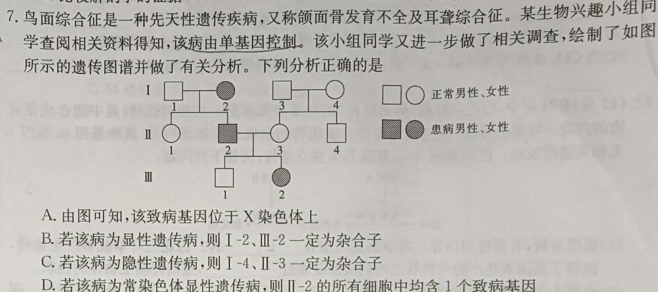 衡水金卷先享题分科综合卷2024届新教材B二生物