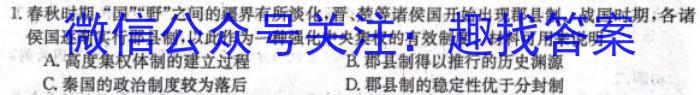 陕西省2024届九年级第三次月考测评（三）&政治