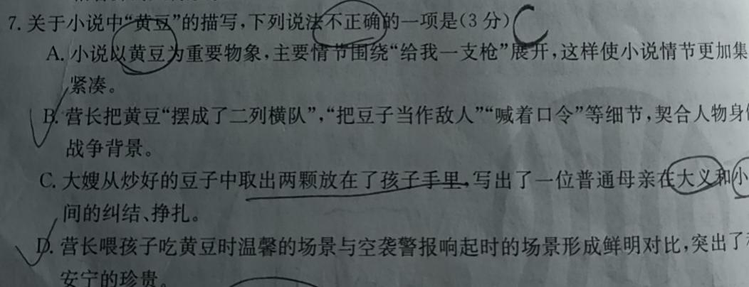 [今日更新]安徽省2023-2024学年九年级第一学期阶段练习四语文试卷答案