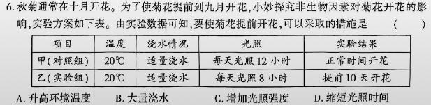 新高中创新联盟TOP二十名校高一年级12月调研考试(241242D)生物学部分