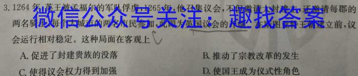陕西省2023~2024学年度八年级教学素养测评(三) 3L R-SX历史