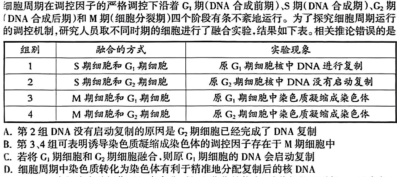 青桐鸣 2024届普通高等学校招生全国统一考试 青桐鸣大联考(高三)(12月)生物