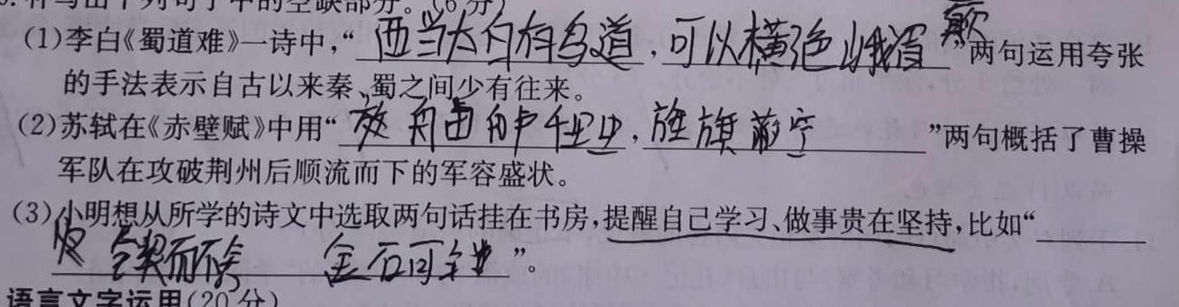 [今日更新]贵港市2024届普通高中毕业班12月模拟考试语文试卷答案