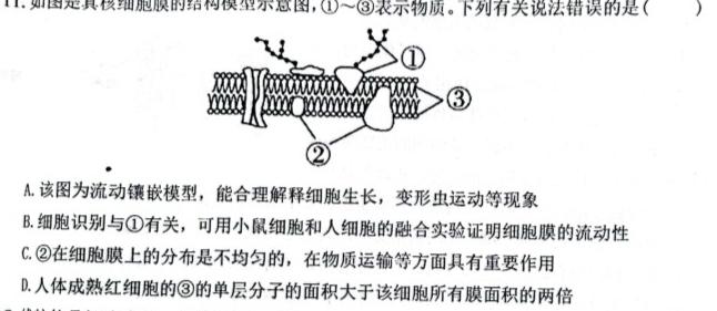 衡水金卷先享题 2023-2024学年度高三一轮复习摸底测试卷·摸底卷(吉林专版)(一)生物学部分