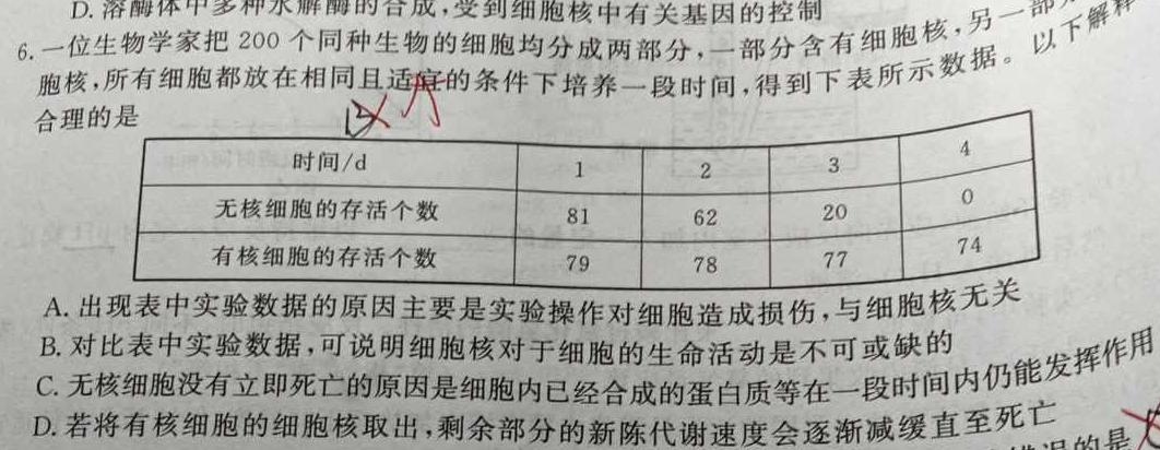 2024年普通高等学校招生统一考试 最新模拟卷(四)生物