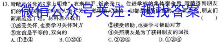 安徽2024-2025学年九年级开学考政治~