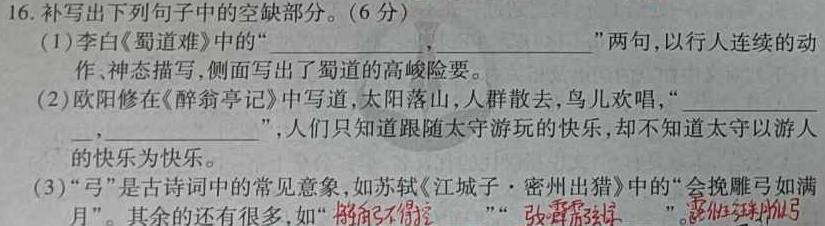 [今日更新]河北省2023~2024学年度八年级上学期阶段评估(二) 3L R-HEB语文试卷答案