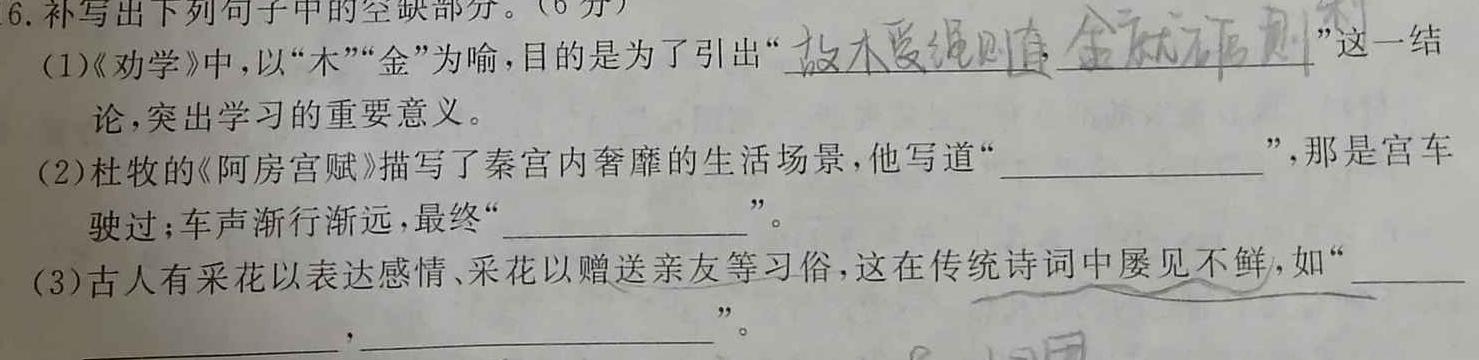 [今日更新]陕西省2023-2024学年度九年级第一学期第三阶段创新作业(11月)语文试卷答案