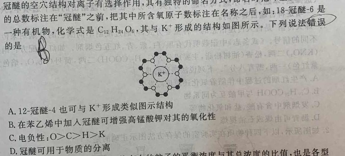 1菁师联盟2024届12月质量监测考试化学试卷答案