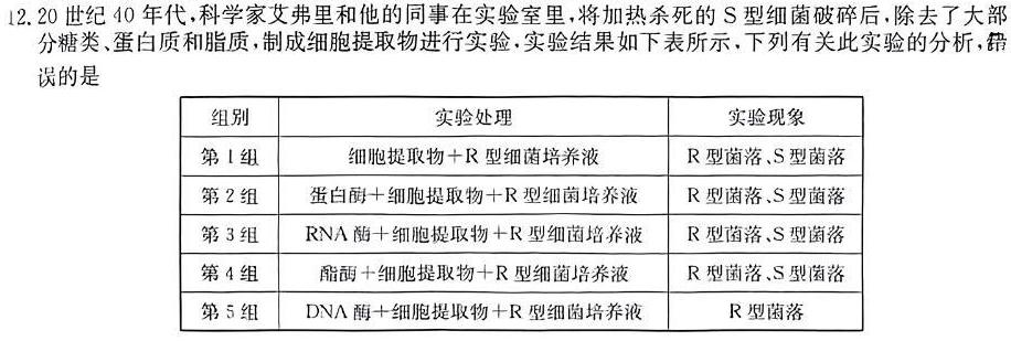 山西省2024届九年级阶段联考二（第三次）生物学部分