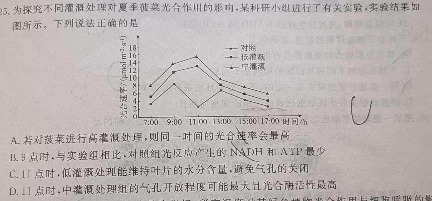 非凡吉创 2024届高三年级TOP二十名校调研考试七(243173D)生物