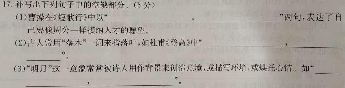 [今日更新]河南省2023-2024学年七年级第一学期学习评价（2）语文试卷答案