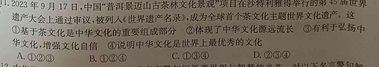 山西省2024年初中学业水平模拟精准卷（四）思想政治部分