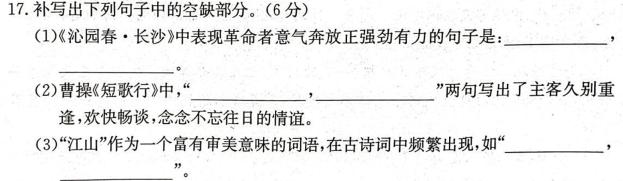 [今日更新]学业测评•分段训练•江西省2025届八年级训练（三）语文试卷答案