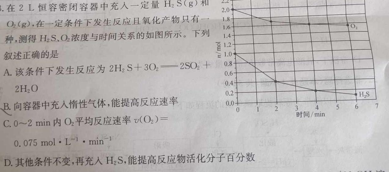 1高考快递 2024年普通高等学校招生全国统一考试信息卷(二)2新高考版化学试卷答案