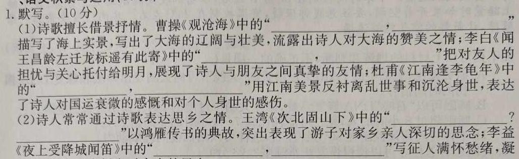 [今日更新]河北省2023-2024学年第一学期九年级教学质量检测四语文试卷答案