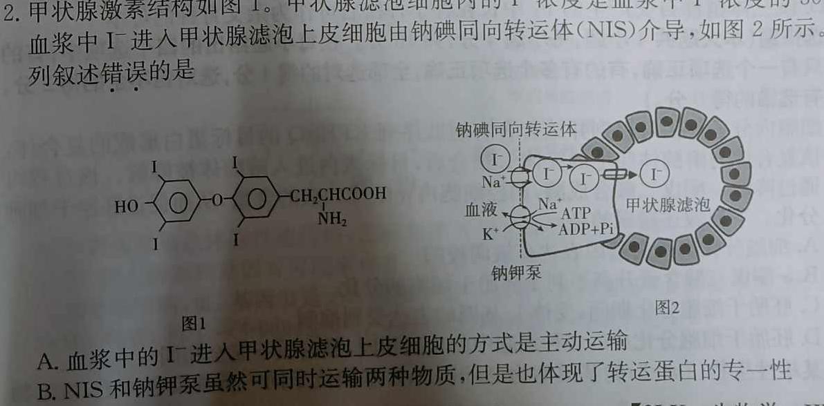 铭师文化 2023~2024学年安徽县中联盟高一12月联考生物学部分