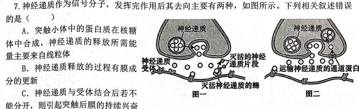 陕西省2024届高三联考试卷生物学部分