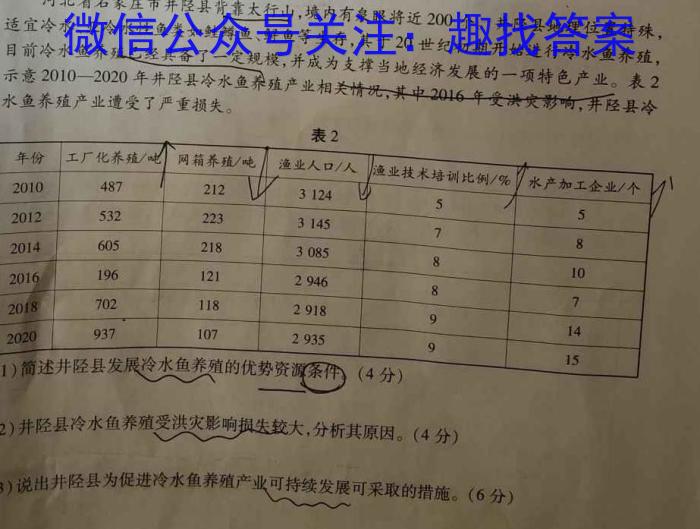 2024年河北省初中毕业生升学文化课模拟考试（E）地理试卷答案