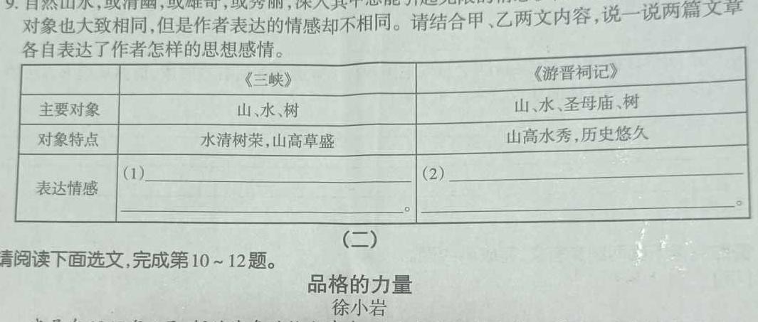 [今日更新]山西省2023-2024年度高二12月联合测评语文试卷答案