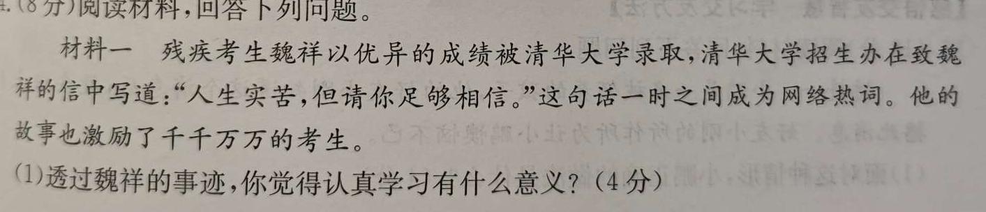 安徽省铜陵市2024年中考模拟试题（4.21）思想政治部分