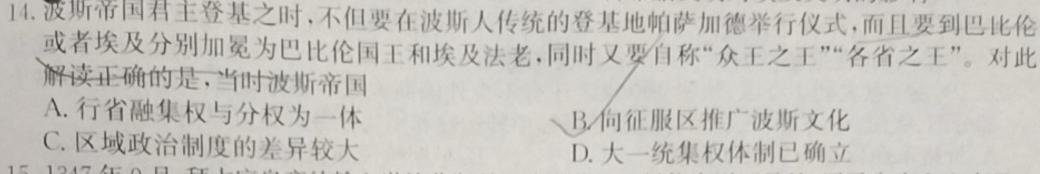 安徽省合肥市2023/2024学年度第一学期九年级学情练习（2）历史