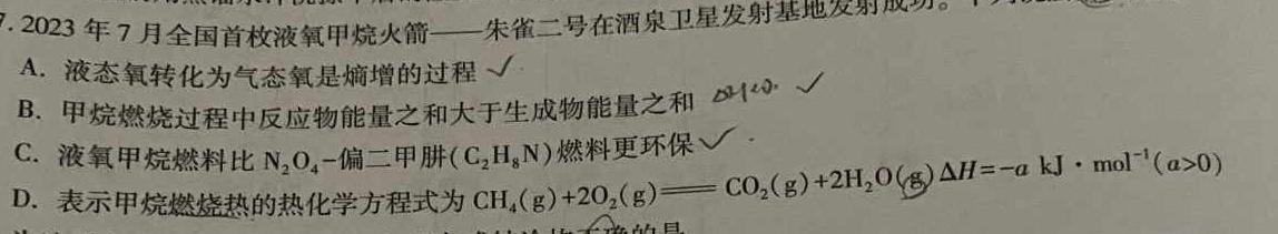 1金考卷 百校联盟(新高考卷)2024年普通高等学校招生全国统一考试 领航卷(九)化学试卷答案