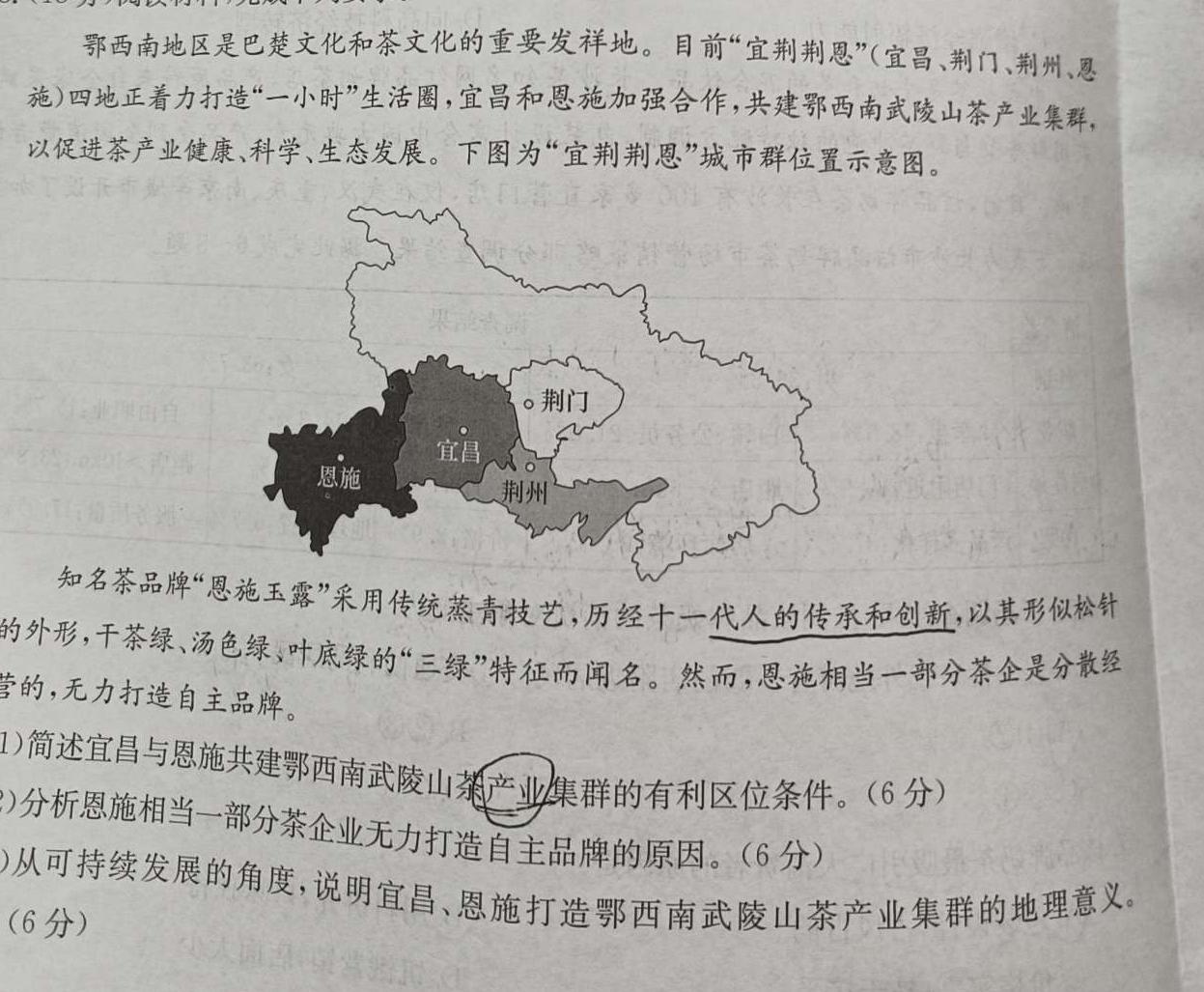 2024届江西省九江市九年级教学质量检测（二）地理试卷l