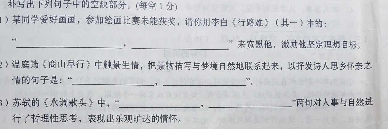 [今日更新]河南省2023-2024学年上学期九年级第三次核心素养检测语文试卷答案