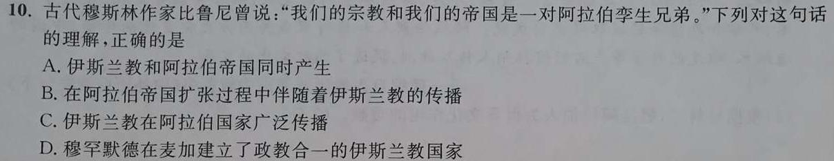 安徽省2023-2024学年度九年级上学期第三次月考（12.12）历史