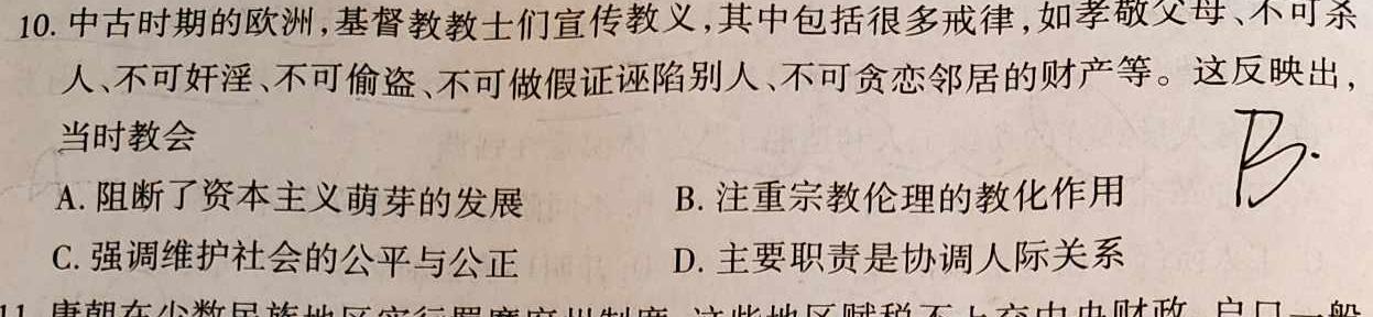 陕西省蒲城县2024届高三第一次对抗赛(12月)历史