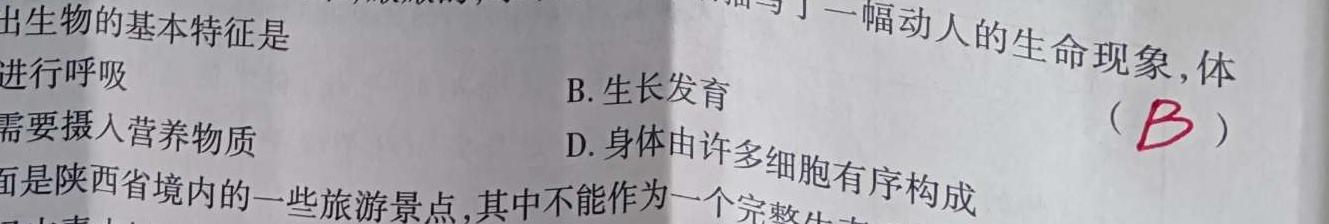 陕西省2023-2024学年度高二年级12月联考生物学部分