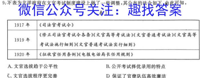 学林教育 2023~2024学年度第一学期九年级期末调研试题(卷)历史试卷