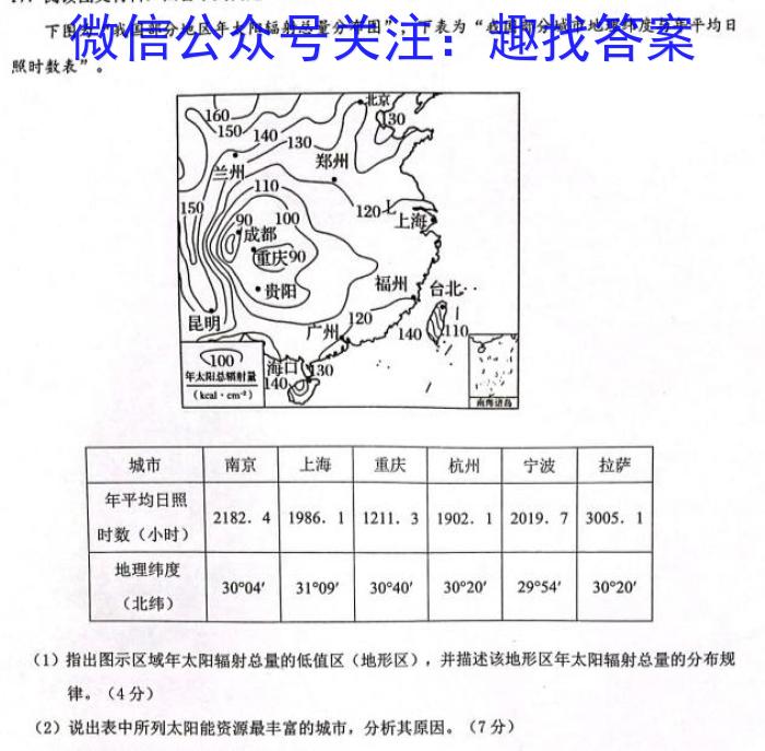 2024年安徽省初中学业水平考试冲刺（一）地理试卷答案