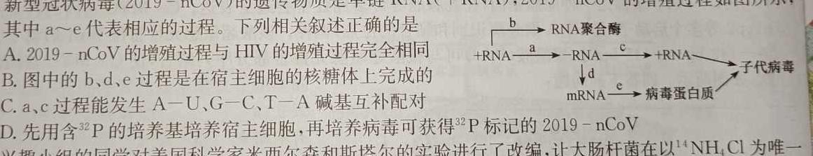 安徽省2024届九年级阶段评估(二)3L R生物学部分