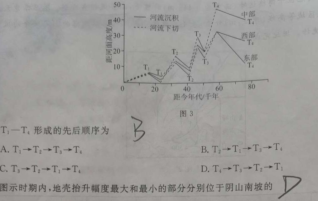 2024届高三一起考大联考(模拟三)地理试卷答案。