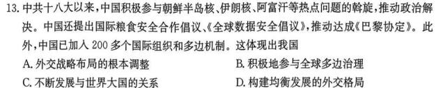 安徽省2024届九年级第三次月考（二）历史