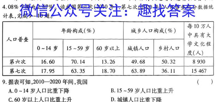 2024年全国普通高等学校招生统一考试·A区专用 JY高三终极一考卷(一)1地理试卷答案