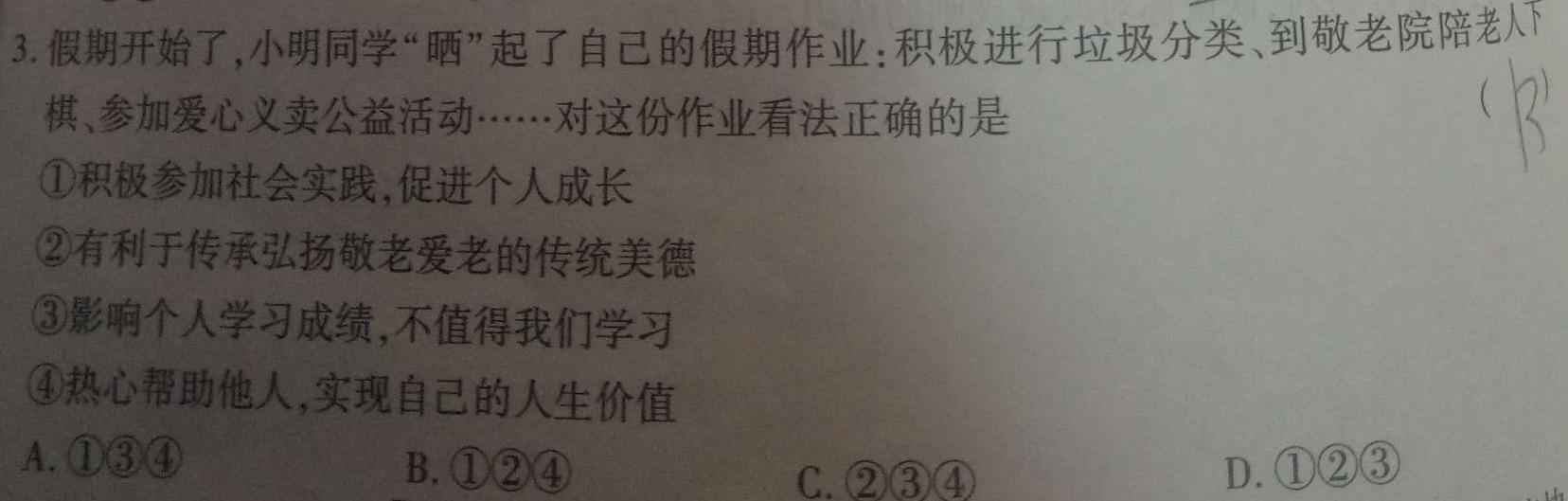 安师联盟·安徽省2024年中考仿真极品试卷（四）思想政治部分