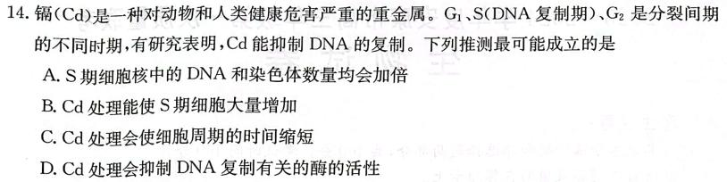 百师联盟2024届高三仿真模拟考试（三）新高考生物