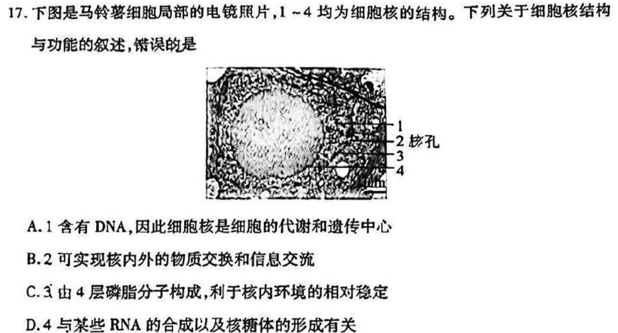 2023~2024学年度高一高中同步月考测试卷 新教材(四)生物学部分