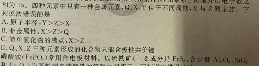 1九师联盟2024届高三12月质量检测（新教材-L）化学试卷答案