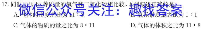 q陕西省2023秋季八年级第二阶段素养达标测试（B卷）巩固卷化学