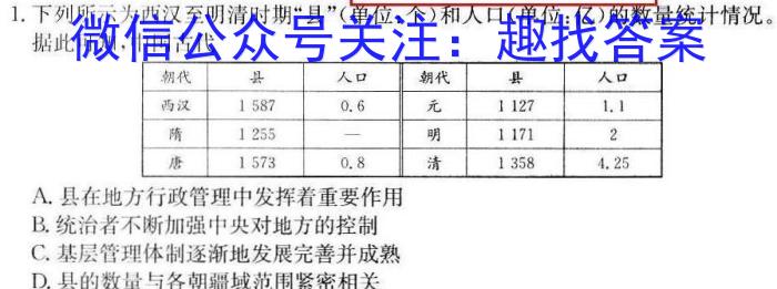 陕西省2023-2024学年度八年级第一学期第二次阶段性作业历史