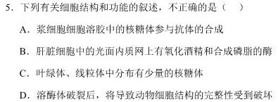 陕西省2023-2024学年度九年级第一学期阶段性学习效果评估(五)生物